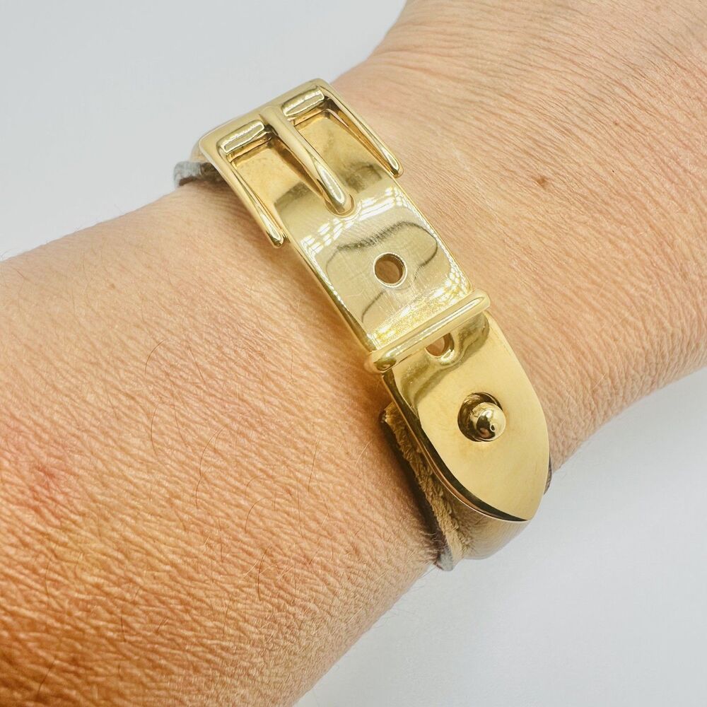 Gucci Brown Gold Belt Motif Leather Fashion Bracelet Jewelry Italian Designer - Picture 2 of 10